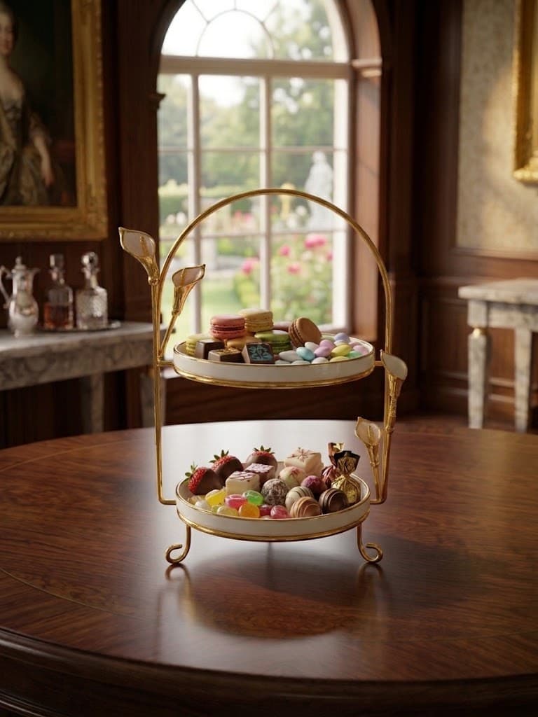 K&S Calla Lily Gold Two-Tiered Serving Stand