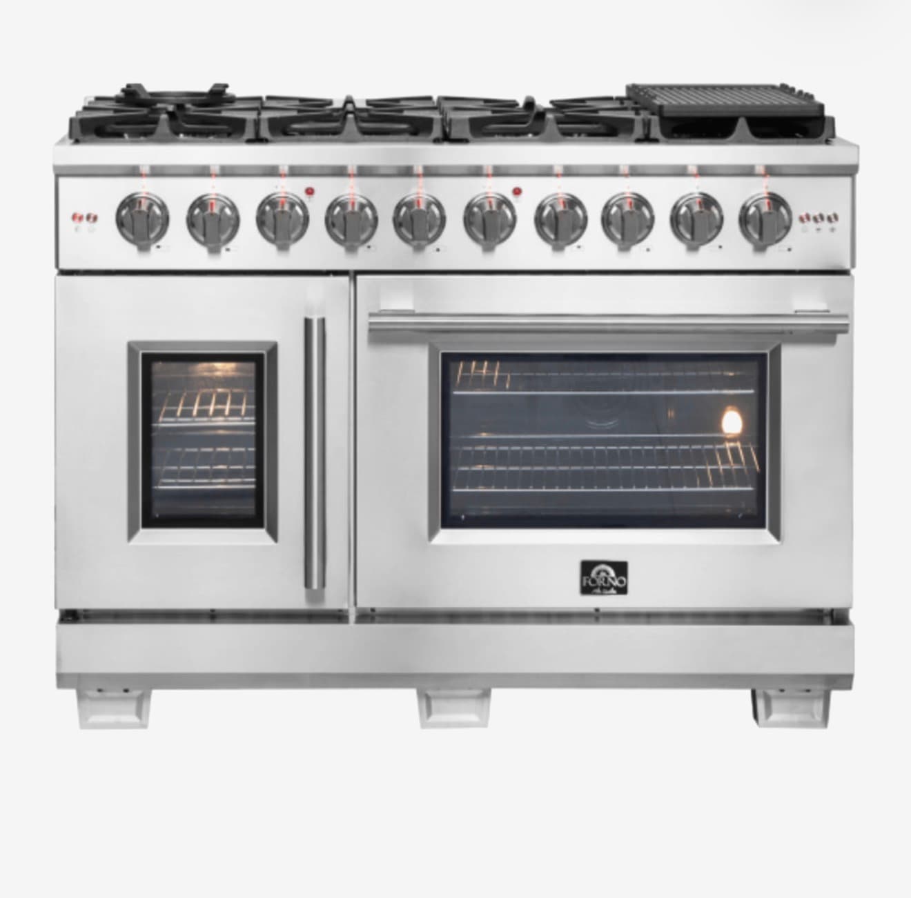 FORNO 48-inch freestanding professional-style French-door gas range, model FFSGS6444-48