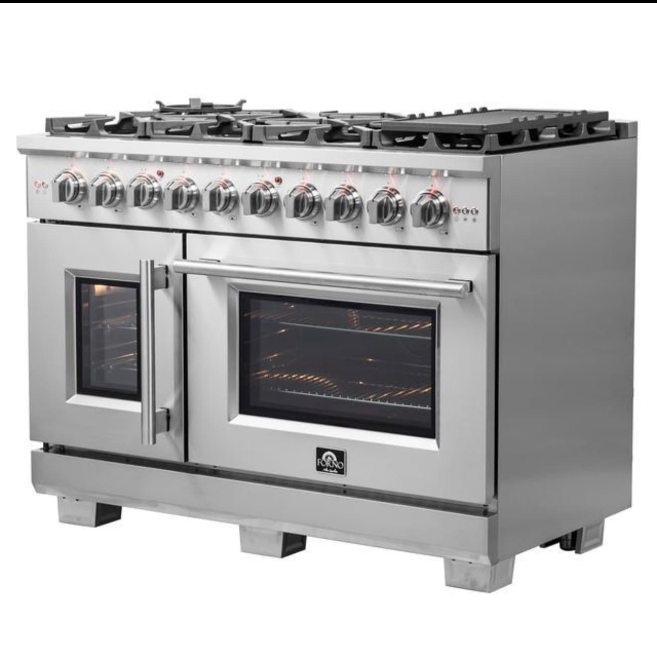 FORNO 48-inch professional-style freestanding French-door gas range, model FFSGS6460-48