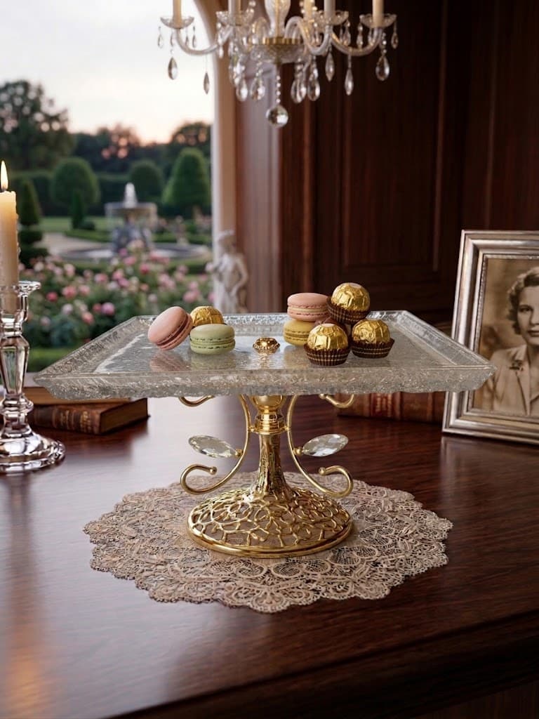 K&S Elegant Ornate Gold and Crystal Pedestal Stand