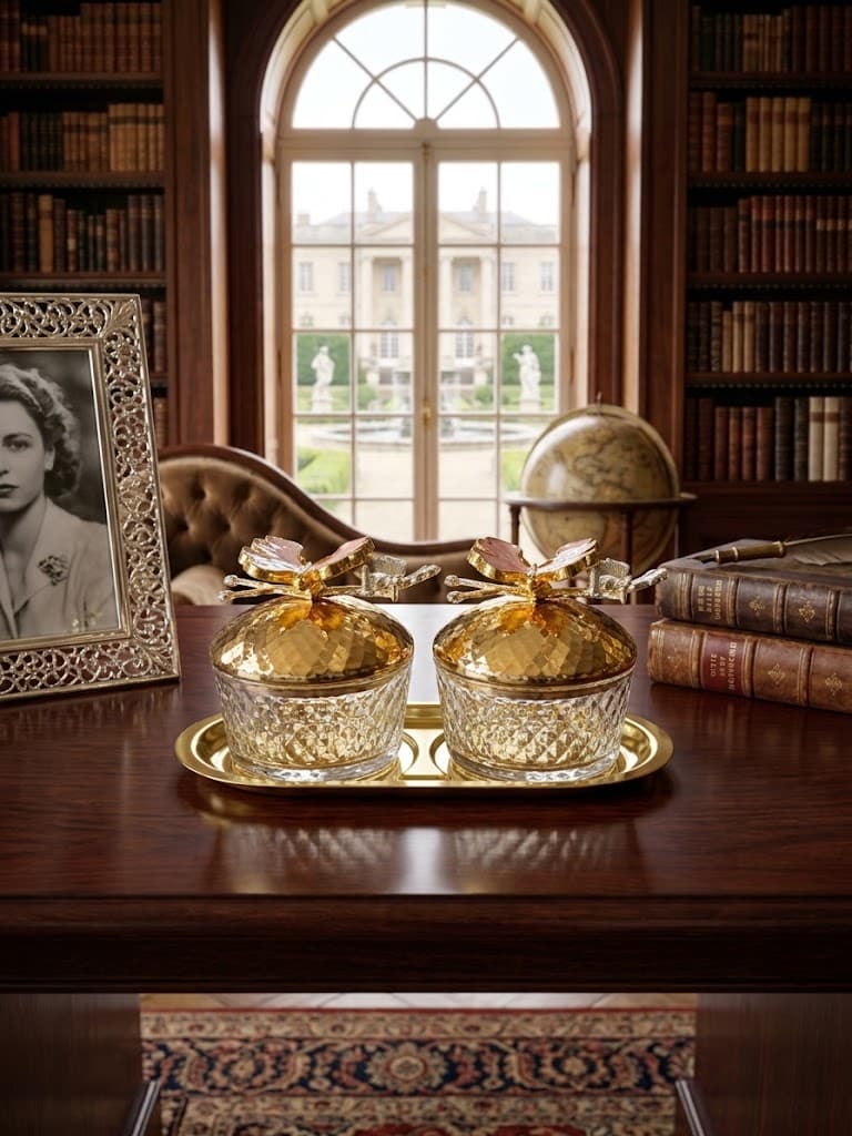 K&S Elegant Gold-Trimmed Crystal Jar Set with Tray