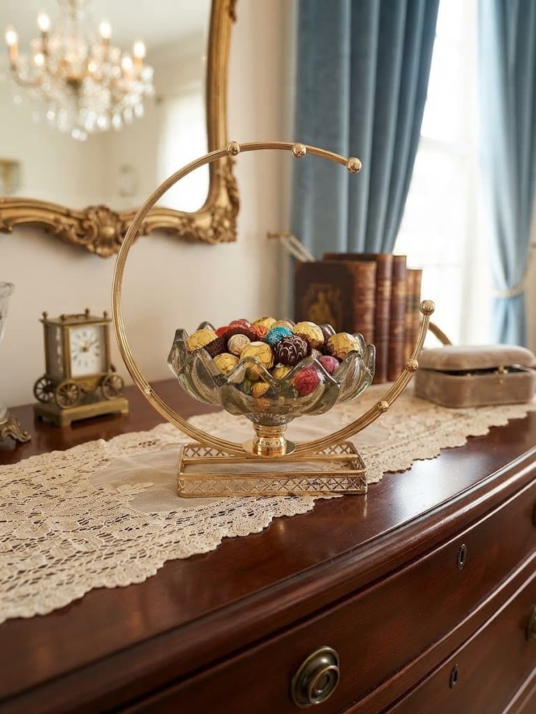 K&S Elegant Gold and Smoke-Tinted Glass Arch Pedestal Dish