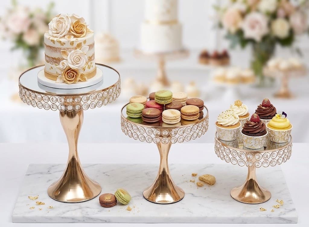 K&S The Gilded Crystal Pedestal Cake Stand Trio