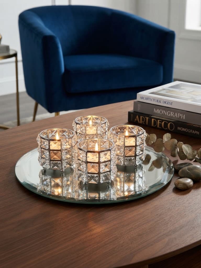 K&S Elegant Silver and Faceted Crystal Votive Candle Holder Set