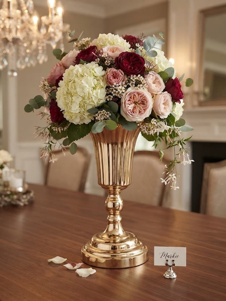 K&S Petite Fluted Gold Pedestal Floral Vase