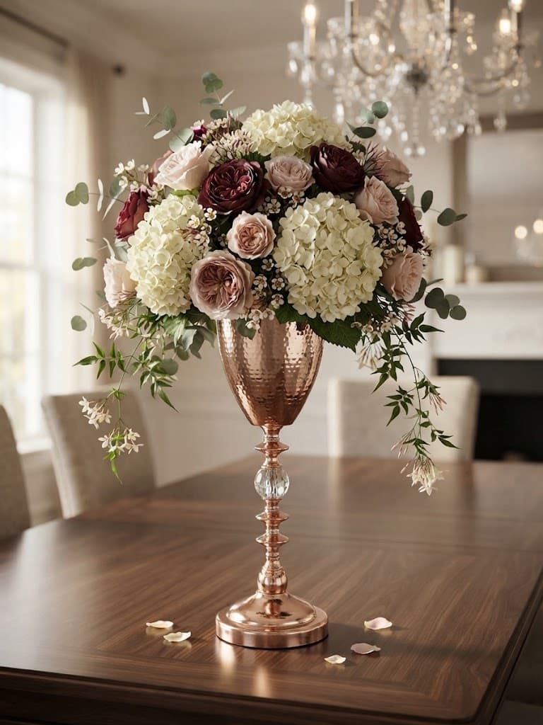 K&S Elegant Rose Gold and Crystal Pedestal Floral Vase
