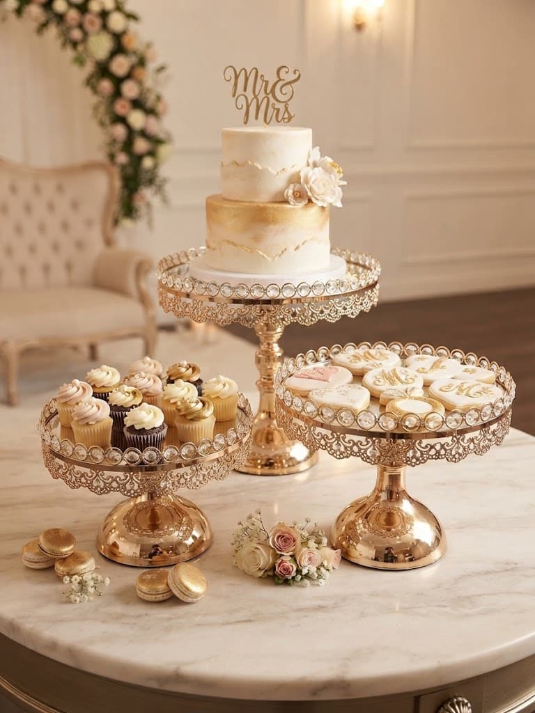 K&S Elegant Gold and Crystal Pedestal Cake Stand Collection