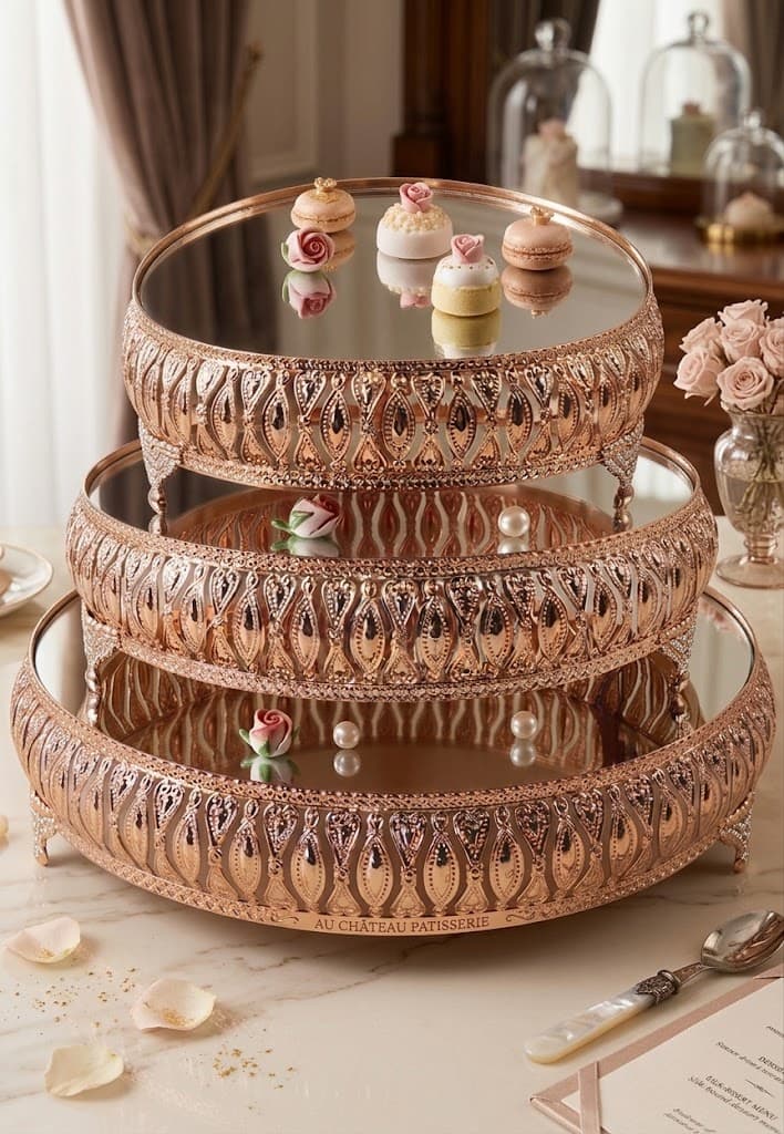 K&S Elegant 3-Tier Gold Round Cake Stand with Filigree Detail