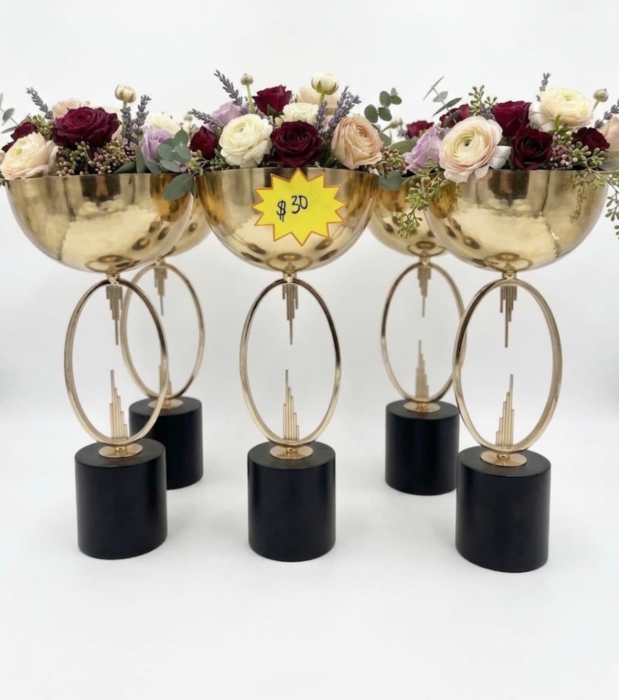 K&S Luxe Art Deco Gold Floral Pedestal Centerpiece