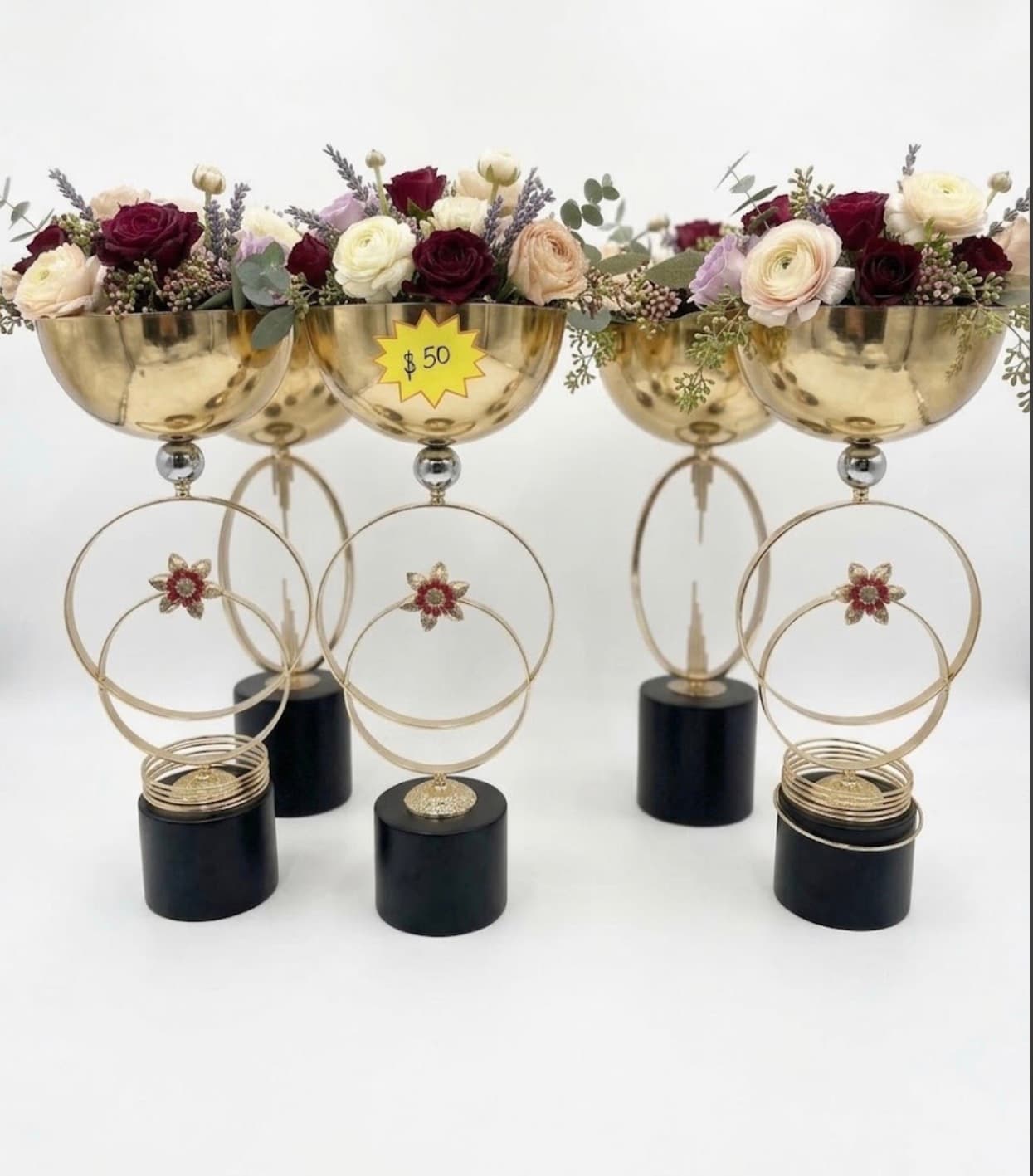 K&S Modern Gold & Crystal Bloom Pedestals