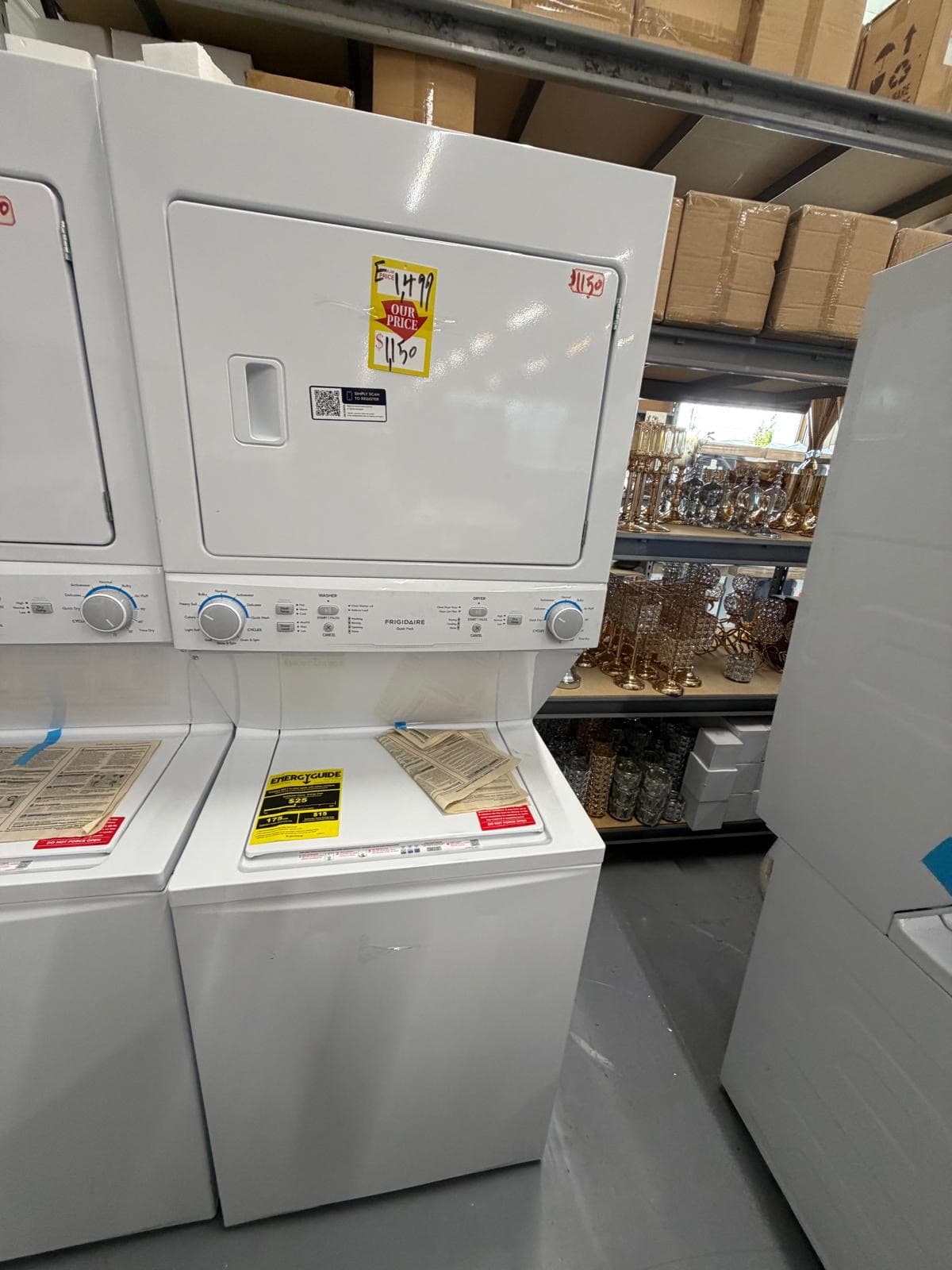 Frigidaire white electric stacked laundry center, model FLCE7522AW4