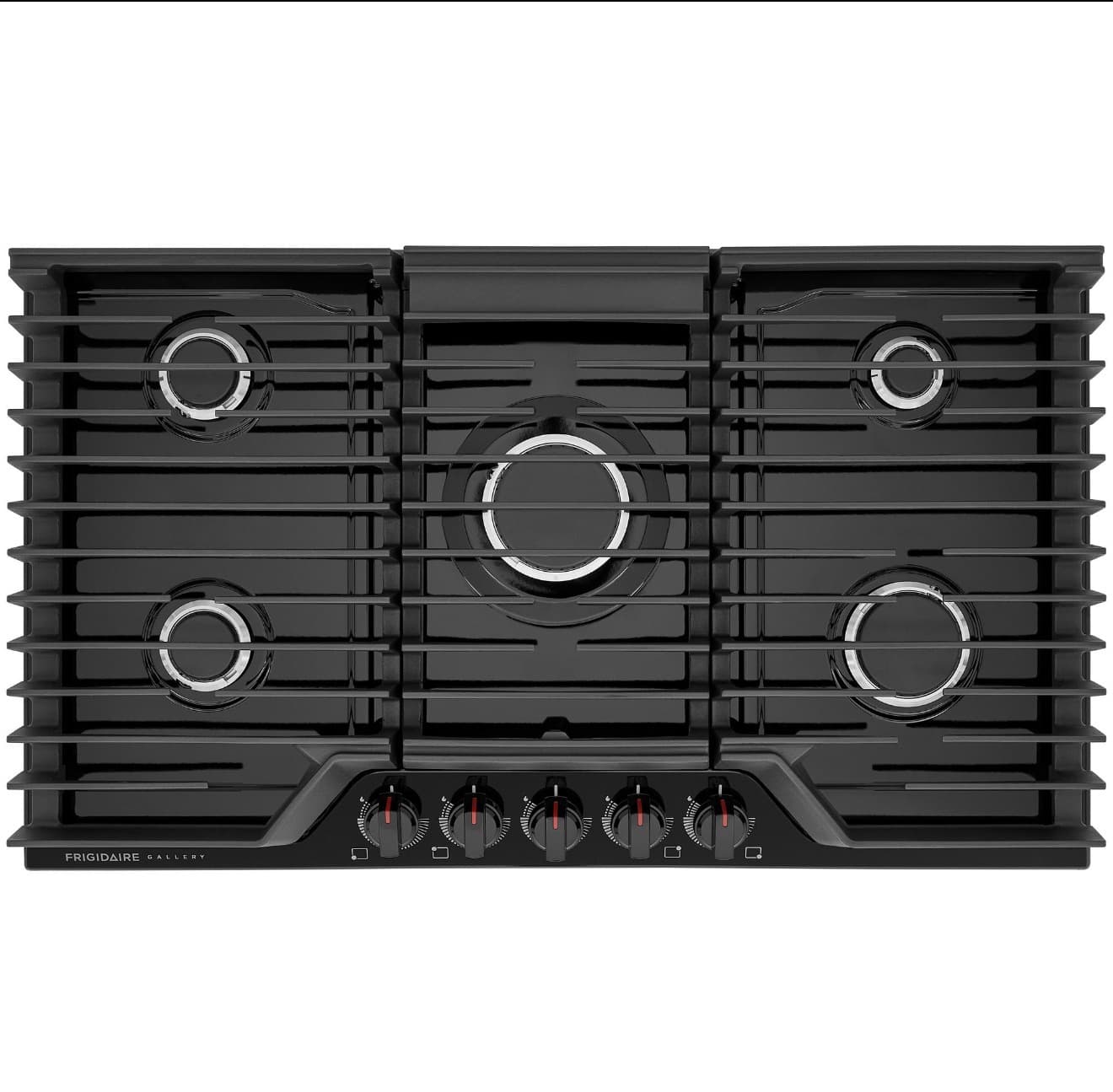 Frigidaire 36-inch built-in black gas cooktop, model GCCG3648AB