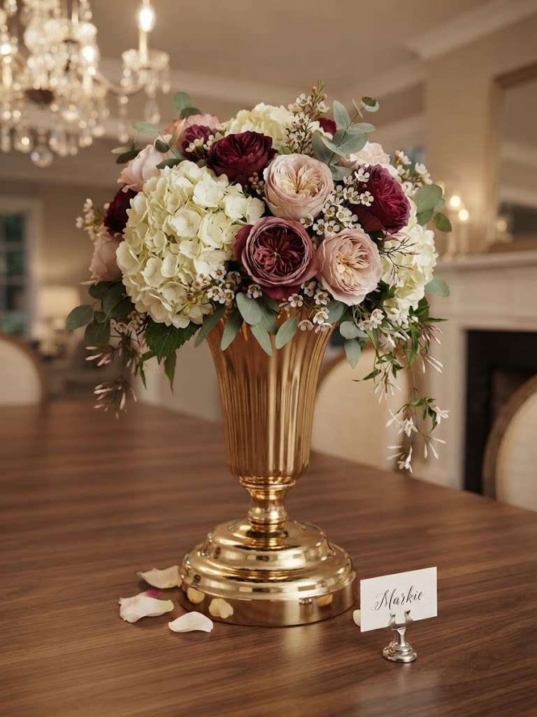 K&S Compact Fluted Gold Pedestal Floral Vase