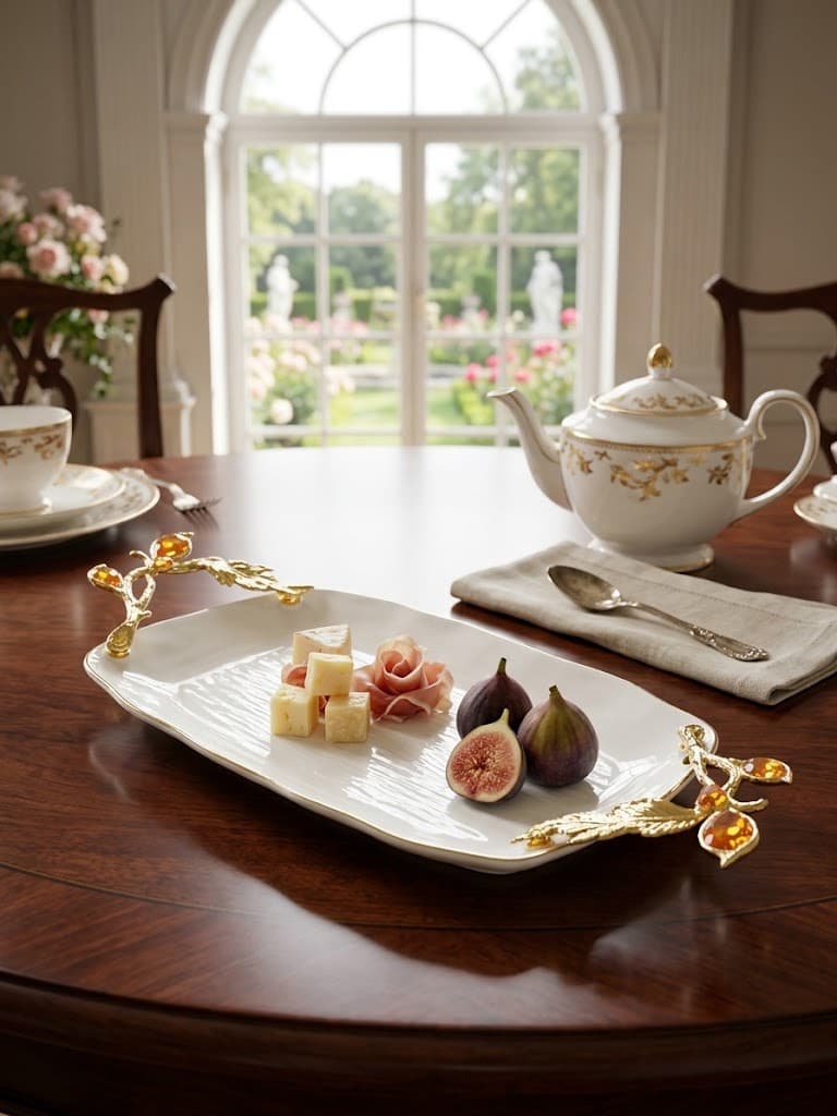 K&S Gold Botanical Handled Porcelain Serving Tray