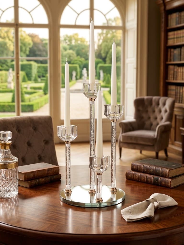 K&S Modern Multi-Stem Crystal Candelabra Centerpiece