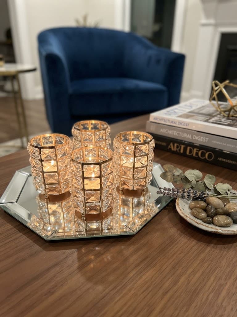 K&S Elegant Gold and Faceted Crystal Votive Candle Holder Set