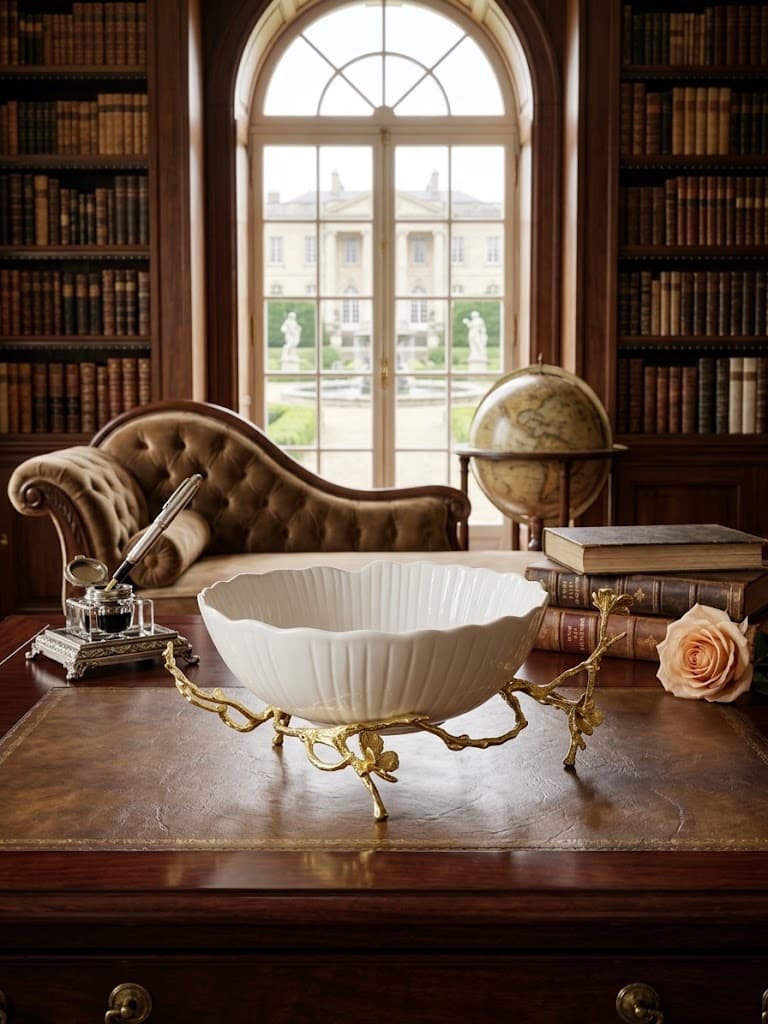 K&S Elegant Scalloped Ceramic Decorative Bowl