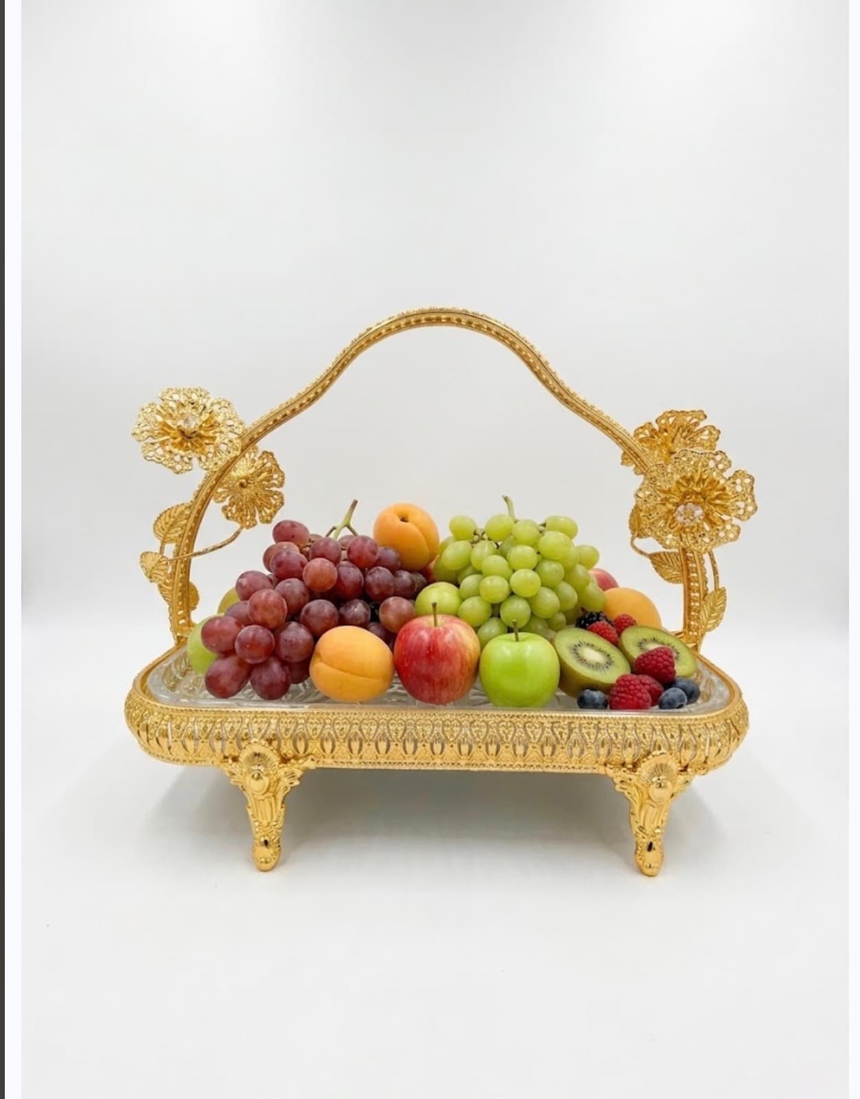 K&S Ornate Victorian Gold & Crystal Fruit Basket Tray