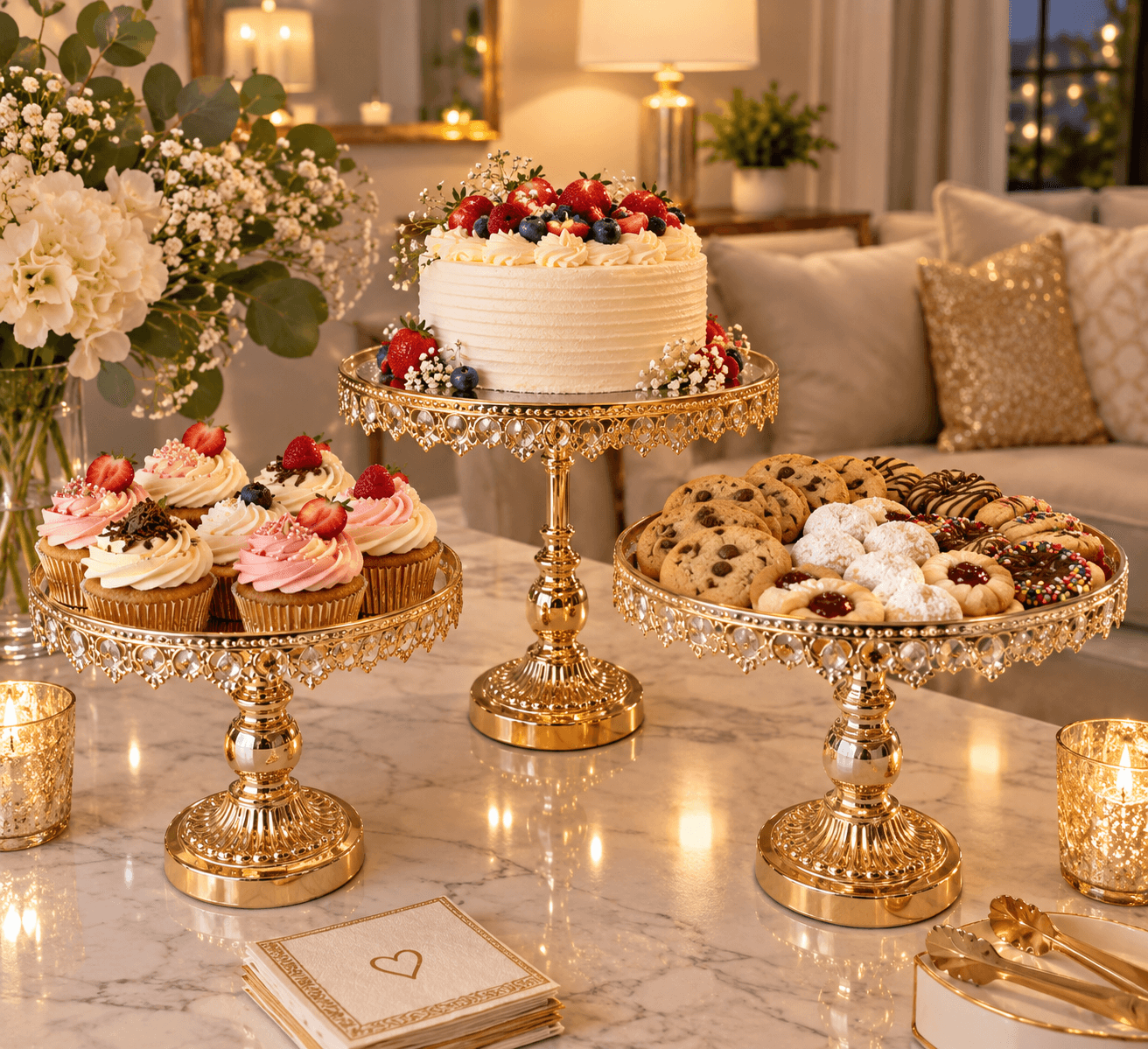 K&S Elegant Gold and Crystal Pedestal Cake Stand Collection