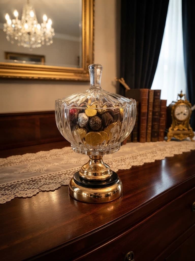 K&S Elegant Gold and Clear Crystal Footed Candy Dish with Lid